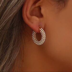 Pearl Hoop Earrings – Stainless Steel